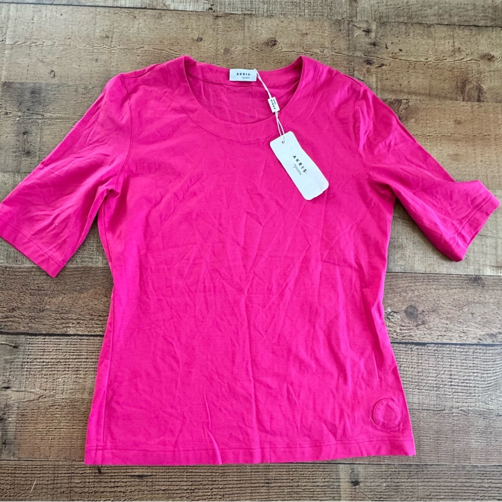 Akris Punto Round Neck Short Sleeve Stretch T-shirt Fuchsia Pink Size 8 NEW Tags